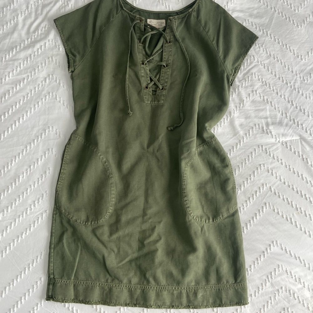 Olive Green Lace-Up Dress